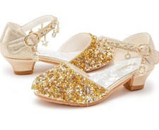 Furdeour Girls Sandals Gold Sz 10 Toddler High Heels Glitter Princess Shoes
