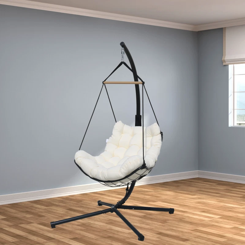 Huevo Hamaca Cesta Silla Colgante Columpio Cojín Resistente a los UV con Soporte Foto 2 de 4