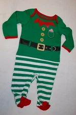 Baby Boys Girls Outfit GREEN ELF SUIT Footed Jumper STRIPE LEGS Red Feet 0-3 MO
