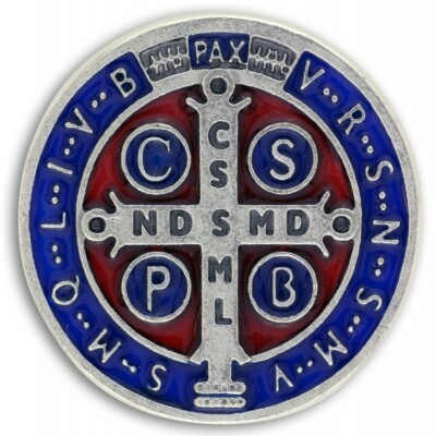 Rare St Benedict Pocket Token Protection 1-1/8'' Saint Medal ENAMEL Red/Blue