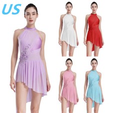 Womens Shiny Sleeveless Lyrical Dance Dress Figure Ice Skating Leotard Dress