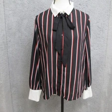 Active USA Shirt Women M Black Stripe Tie Sleek Office Siren Business Casual