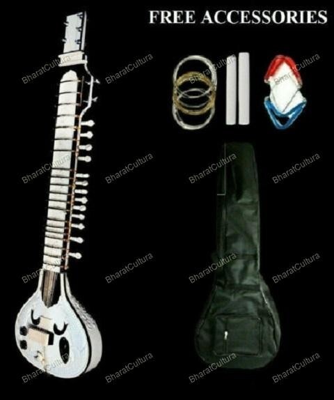 Mejor Calidad Blanco Eléctrico Viaje Sitar Con Bolsa, Cuerda Set, Tiza, Mizrab
