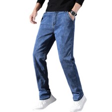 Men Stretch Denim Pants Trousers Slim Jeans Bottoms Straight Leg Fit Casual Blue