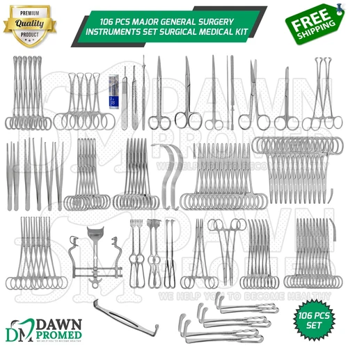 106 Pcs Major General Surgery Instruments Set Surgical Medical Kit German Grade - product listing photo