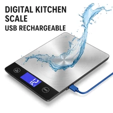 Digital Food Scale 33lb Kitchen Weight Scale USB Rechargeable Stainless Steel