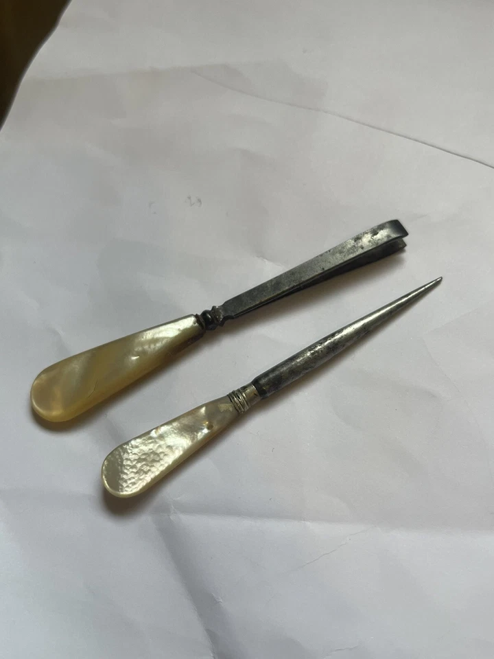 Antique Handmade Mother of Pearl Handle Simple Sewing Tool Tweezer - Image 2 of 4