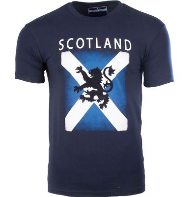 Herren Schottland Design T-Shirt mit Löwe zügellos Design in Marine Größe Large