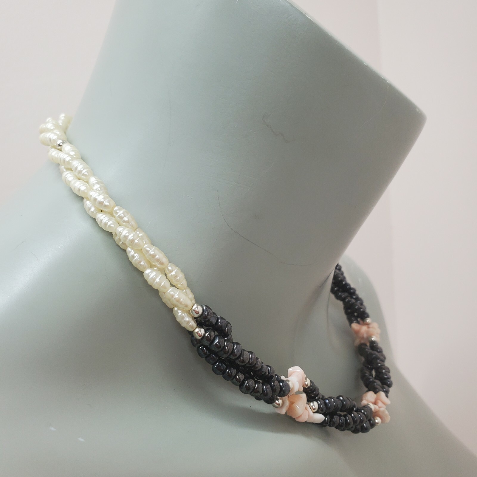 Vintage 3 Strand Twisted Choker Necklace Faux Pearl … Gem