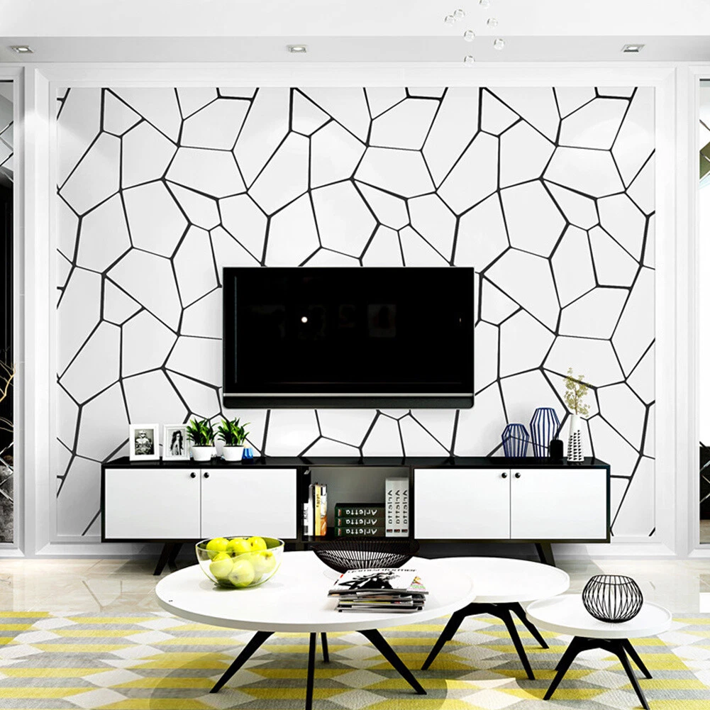 Modern Black White Geometry Wallpaper Non Woven Wavy Luxury Wall Covering Wrap