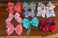 Lot of 8 Girls Hair Bows Assorted Colors and Patterns