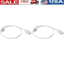 White Extension Cord Power Strip 2 Outlets Flat Plug Compact Small Electronics