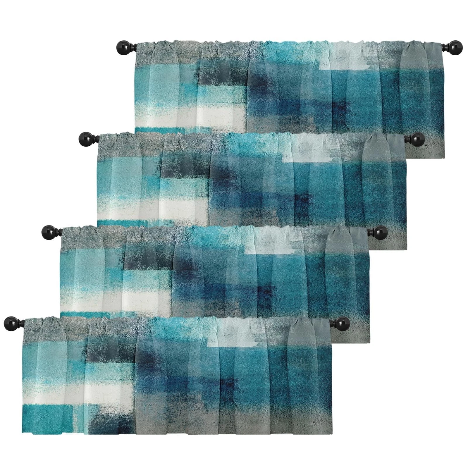 4 Pack Valances Window Treatments, Turquoise Abstract Modern Art Blackout Adj...