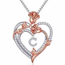 Iefil Rose Heart Necklaces Gifts for Women, 925 Sterling Silver Rose Heart In...