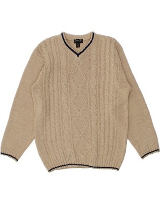 JOHN F GEE Womens V-Neck Jumper Sweater IT 44/46 Large Beige Polyacrylic CJ39