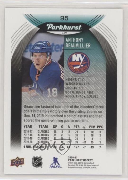 2020-21 Upper Deck Parkhurst Retail Gold Border Anthony Beauvillier #95 - Image 2 of 2