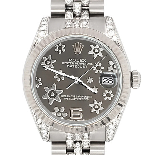 Rolex Datejust 31mm 3ct Diamonds Lugs/Bracelet/Gray Floral Dial Steel 178274