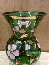 Bohemia Crystal Glass Vase Hand-Painted Flower Clear 9in Used