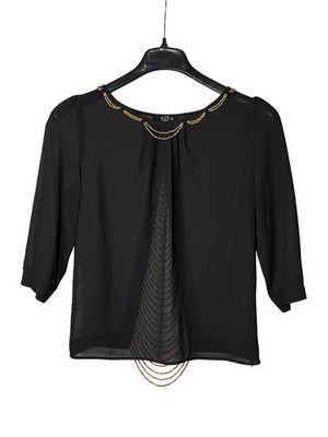 Windsor Top Size M Black Sheer Open Back Gold Beaded Accents Vintage Y2K 
