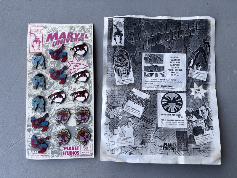 Vintage 1993, Lot of 15, Marvel Comics Planet Studios Enamel Pins, STORE DISPLAY