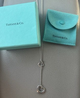 Authentische Tiffany & Co Silber Elsa Peretti Doppel offenes Herz Lariat Halskette 18''