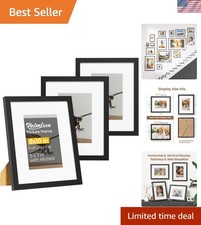 8X10 Picture Frame Set of 3,Black Photo Frames Display 5x7 w/ Mat, 8x10 witho...