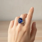 925 Sterling Silver White Gold Rings Glamorous Royal Blue Sapphire Oval 6.90Ct
