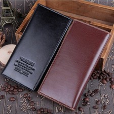 Mens Bifold Leather Long Wallet Checkbook Multi Card Holder Purse Clutch Handbag