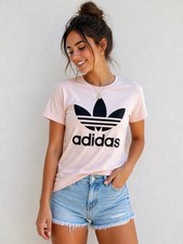 Adidas Womens Pink T-shirt Small Retro Original Classic Streetwear Sportswear