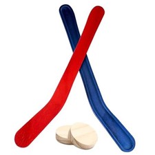 2 Sets Replacement Hockey Sticks and Pucks for Classic Wooden Red,Blue