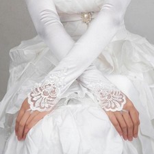 Long Wedding Lace Satin Bridal Gloves Fingerless Party Bridal Dress