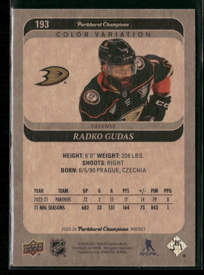 2023-24 Upper Deck Parkhurst Champions - Radko Gudas #193 Color Variation - Image 2 of 2