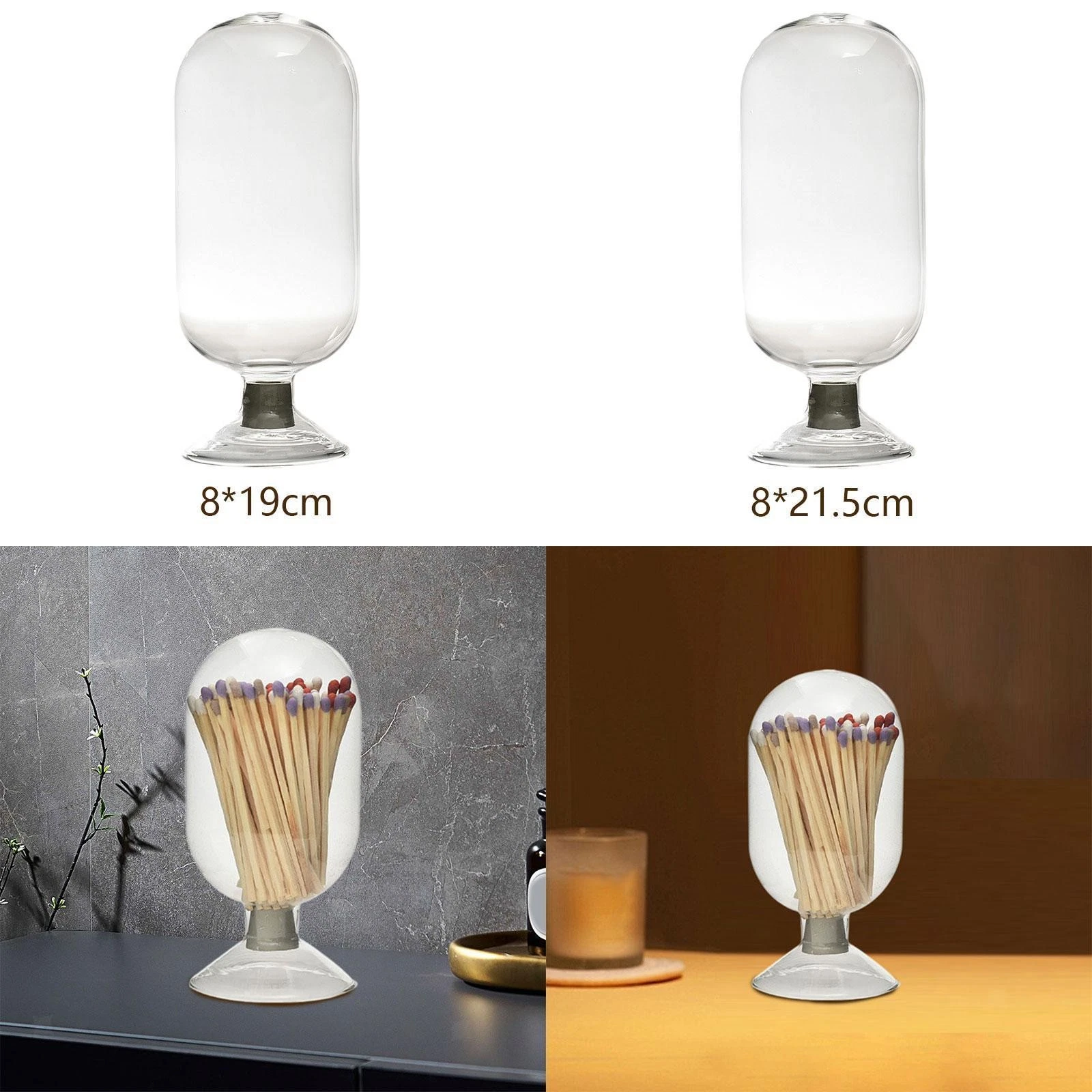 Glass Match Cloche Jar Hold 80 Matches Home Bathroom Decor Match Holder