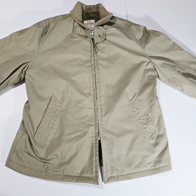 Peters Wash Wear Jacket Mens Size 44 XL Beige Canvas Talon Zipper Vintage Lined