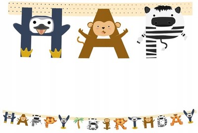 Happy Birthday Girlande Banner ZOOTIERE Safari Dschungel Geburtstag 200cm