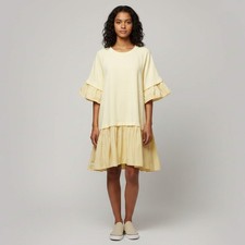 RED Valentino Yellow Jersey and Synthetic Asymmetric Midi Dress L