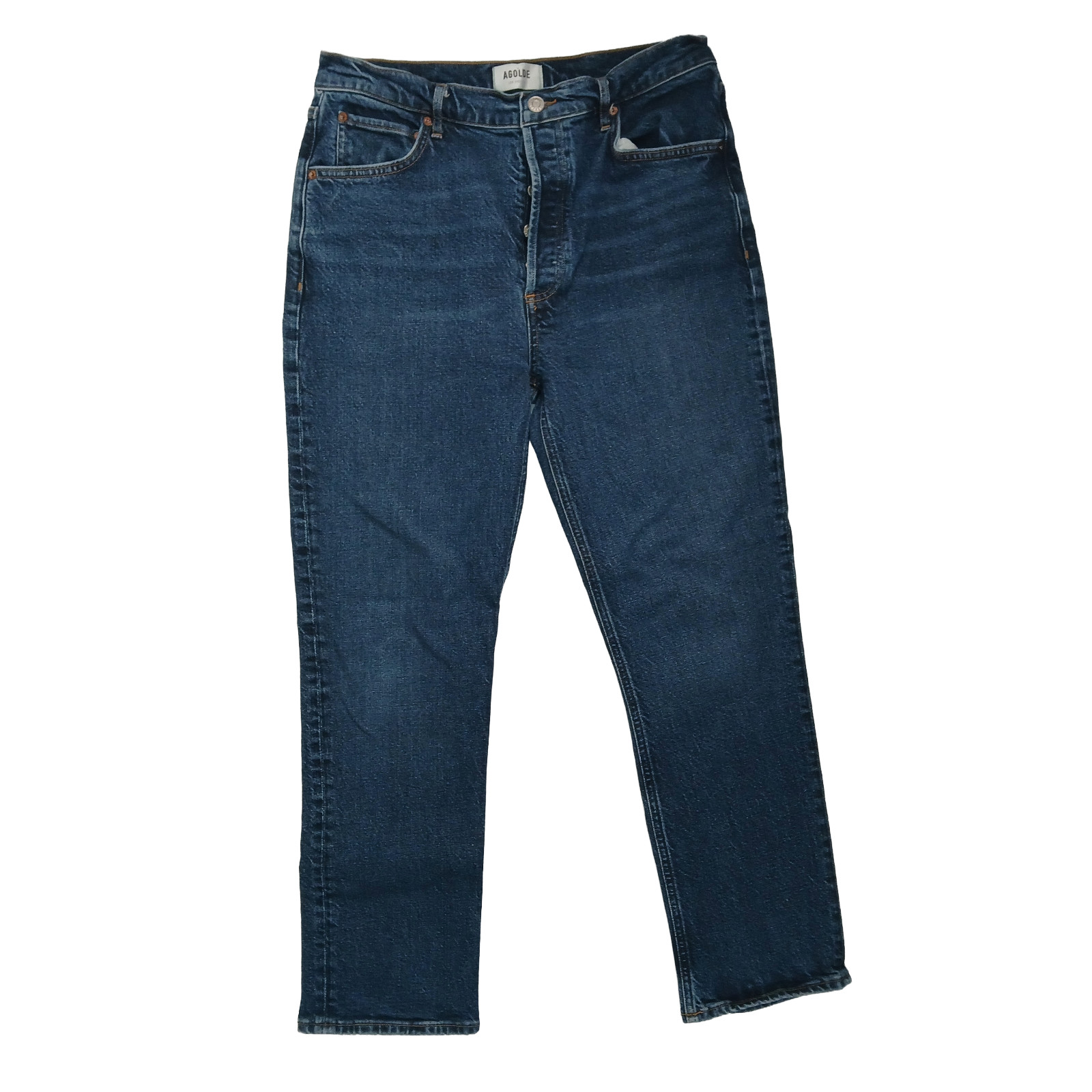 AGOLDE Jeans Women's Sz 30 Panoramic Wash Blue Riley Long High Rise Straight Leg