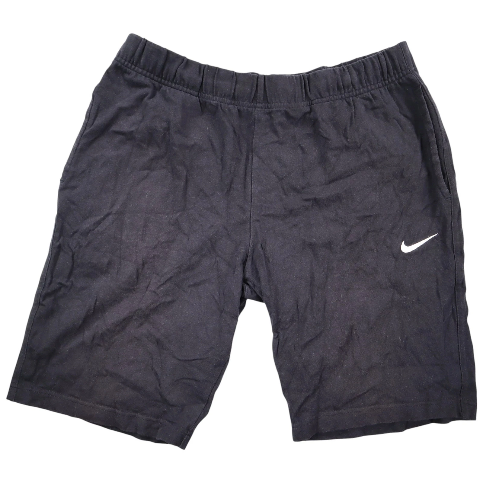 Vintage Nike Mens Sweat Shorts Swoosh Size L Black Back Pocket 100% Cotton
