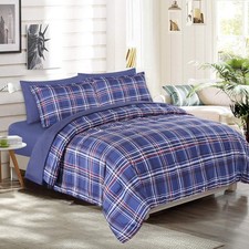 Queen Comforter Set Bed in A Bag with Sheets 7 7-Piece Full/Queen Blue Plaid