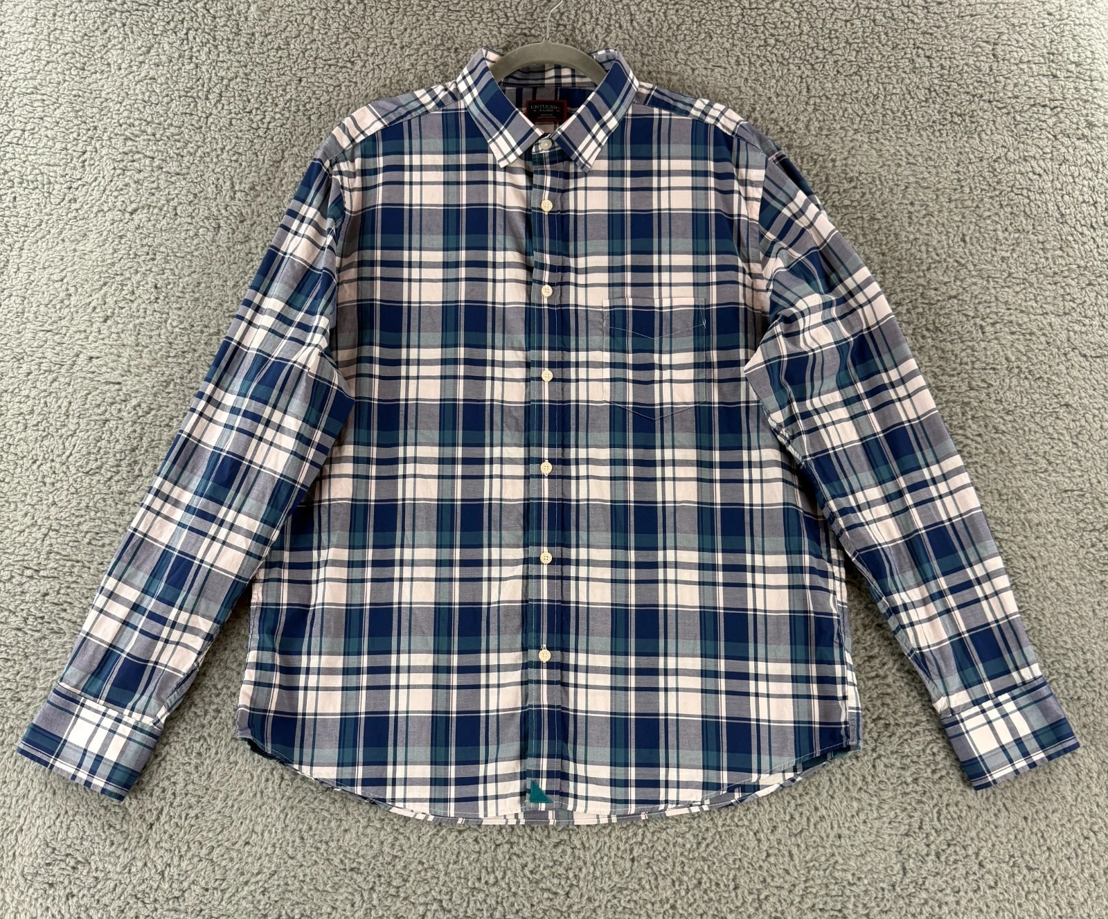 UNTUCKit Button-Up Shirt Mens Size X-Large Blue Plaid Long Sleeve 100% Cotton