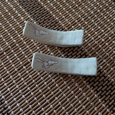 Rabbit Ceramic Chopstick Rest Set of 2, Cute Animal Design, Flat Curved Style