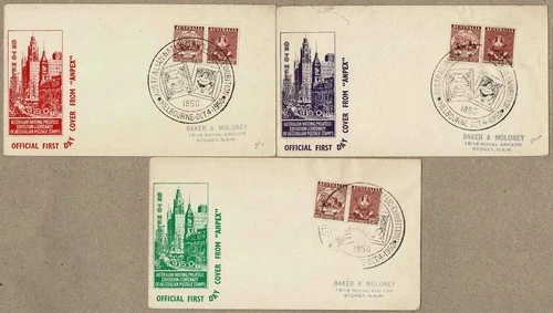 Australia 1950 ANPEX Exhibition to Baker Maloney  FDC Cover x3 Diff Colours