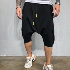 Men's Cotton Casual Shorts 3/4 Jogger Harem Pants Sport Hip Hop Pants Breathable
