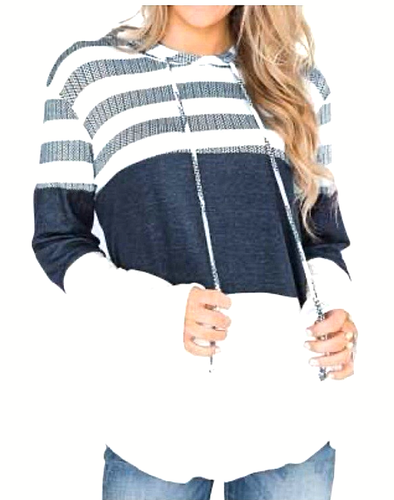 Women Hoodie Sz M Long Sleeve Knit Pullover Casual Athlesiure-Wear Colorblock