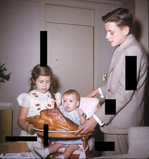 1951 Realist Stereo Slide BABY THANKSGIVING DAY Children Stereoview 35mm RARE