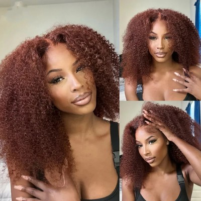 Reddish Brown Kinky Curly Lace Front Wig Human Hair Pre Plucked Lace Closure Wig