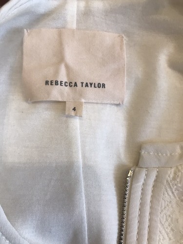 Chaqueta Blazer Rebecca Taylor Blanca con Cremallera Frontal Texturizada Talla 4 Usada en Excelente Condición - Imagen 7 de 7
