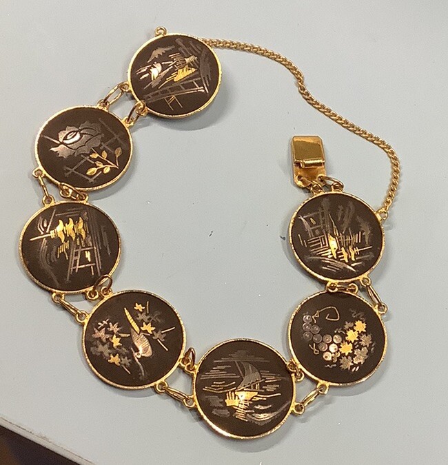AMITA ダマスカスブレスレット アンティーク　日本製 Amita Japanese Damascene Gold Bracelet | eBay