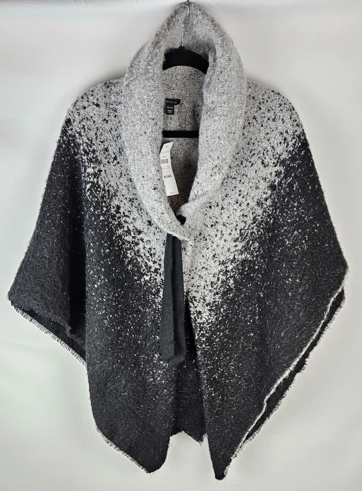 女式 ANN Taylor 黑色披肩 ONE 尺码全新带标签黑色和灰色  — 第 4/4 张图片