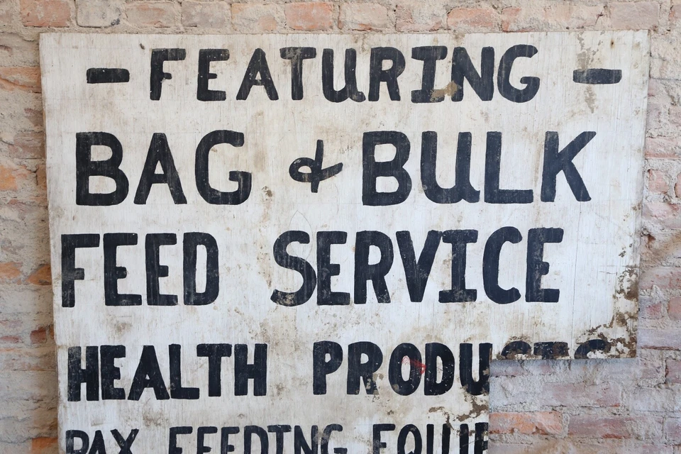 Vintage Feed Seed Farm sign hardware General store Cattle Hogs Farmhouse White - Image 2 of 4